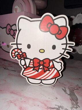 Hello Kitty Candy Cane Holiday Wall or Shelf Decor - White & Red